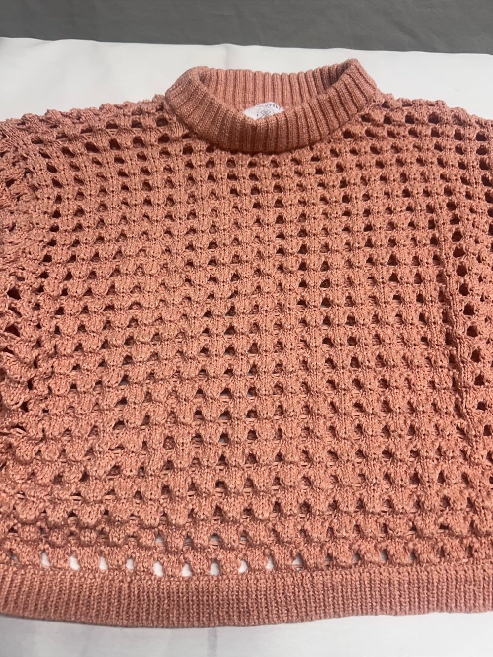 Absolutely Crochet Open-Weave Mock Neck Sweater in Dusty Rose